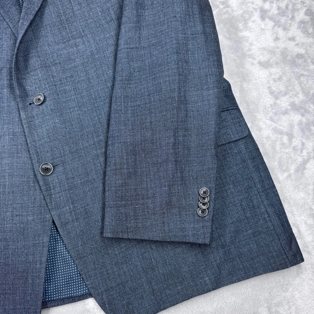 JOSEPH ABBOUD Tailored Fit Blazer Mens 52R Blue Linen Wool Hopsack Sport Coat